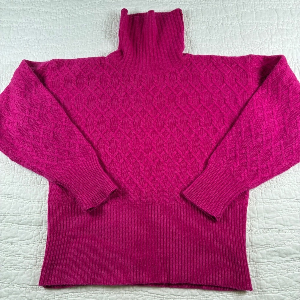 Lydia Jane Ltd Sweater Sz M Pink Angora Lambswool Cable Knit Turtleneck Vintage